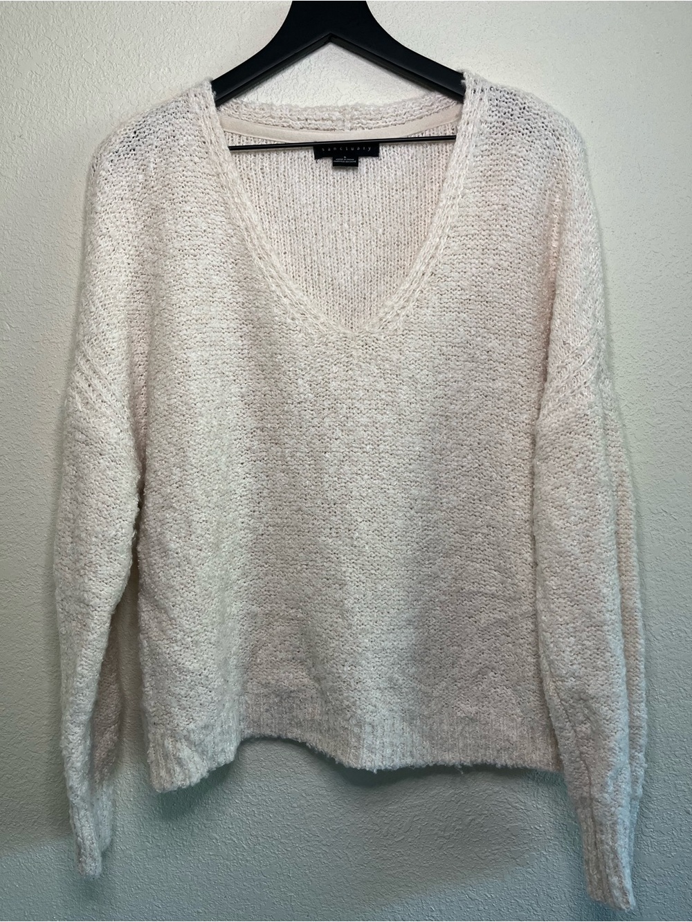Sanctuary Coastal Soft Cream V-Neck Cotton Knit Sweater S